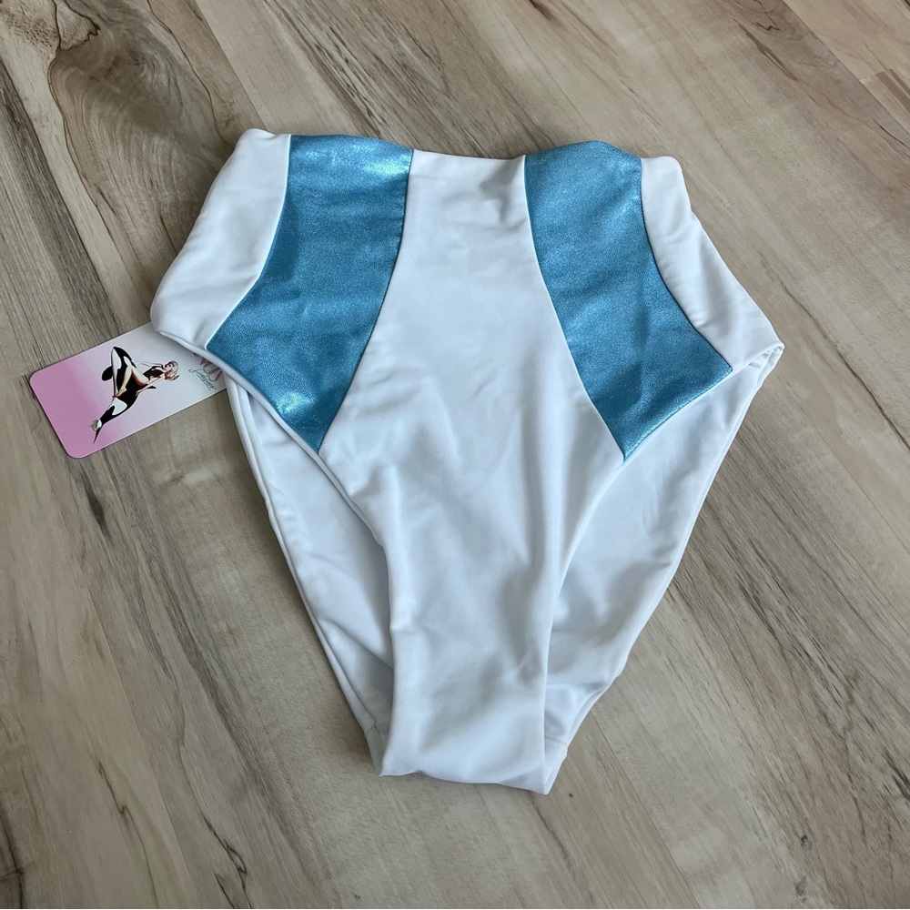 Oceanus Swimwear High Rise White and Blue Bikini Bottoms NWT Size S